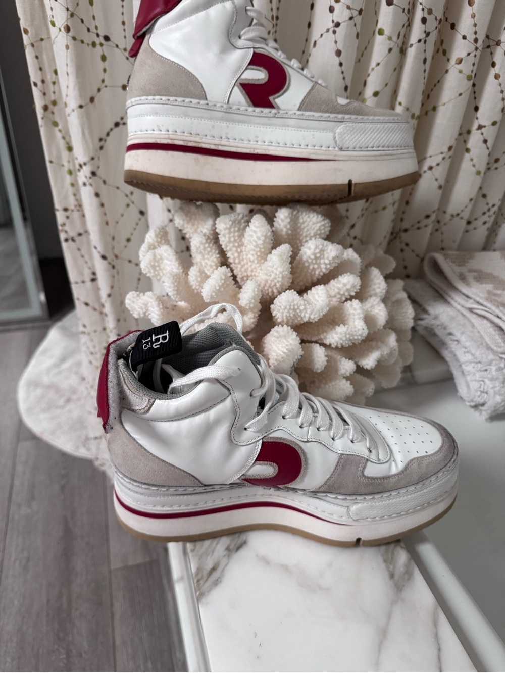R-13 High-Top Platform Sneakers — White & Red